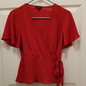 Shinestar Red Wraparound Peplum Short Sleeve Blouse Size S